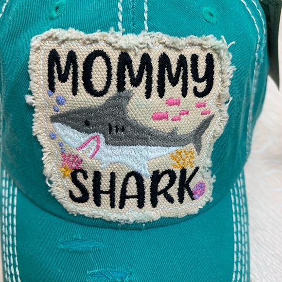 Mommy Shark Baseball Cap Hat Aqua New - Picture 3 of 6